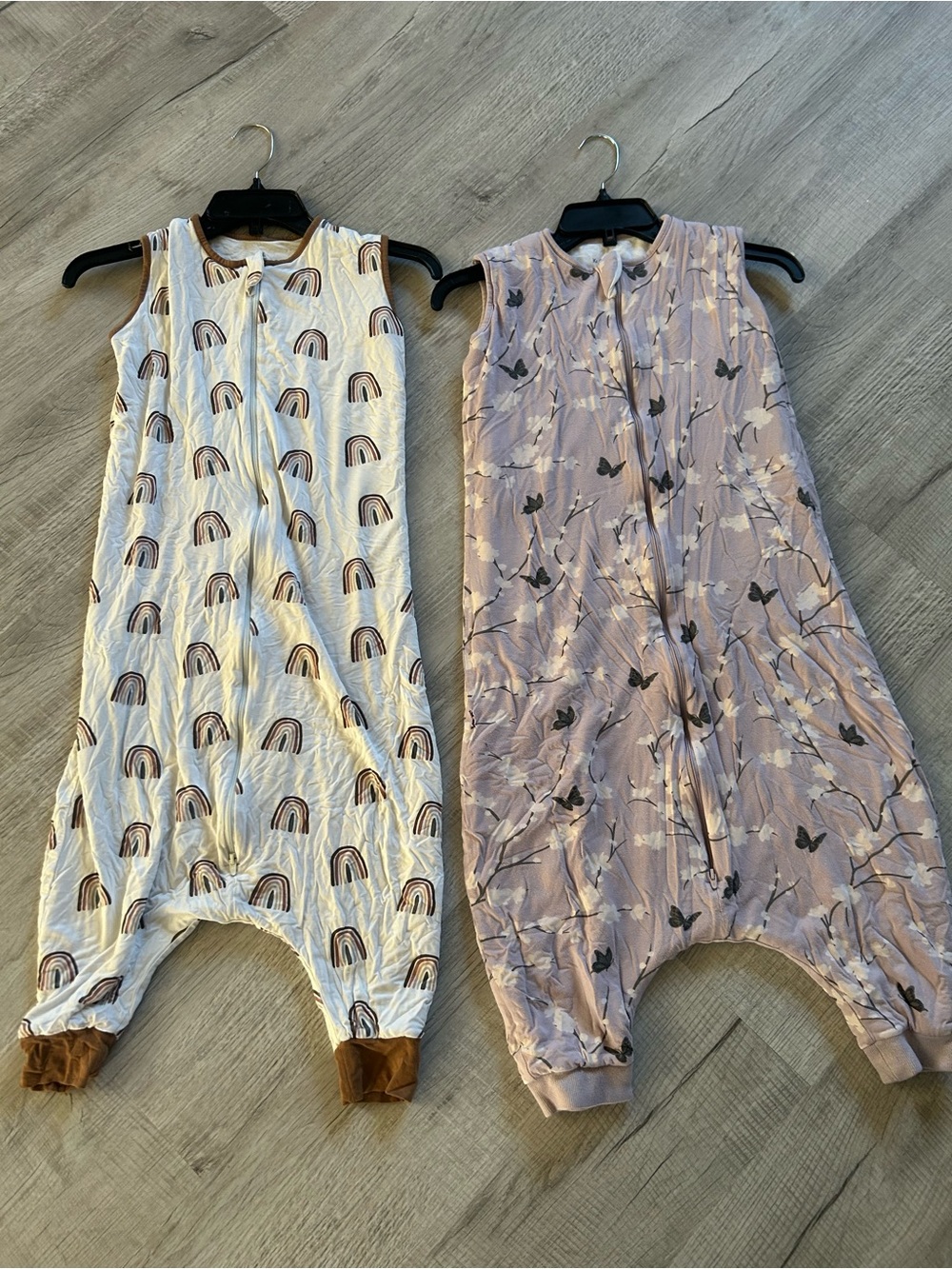 Kyte BABY Girls' Sleep Rompers in Cream Rainbow & Mauve Butterfly